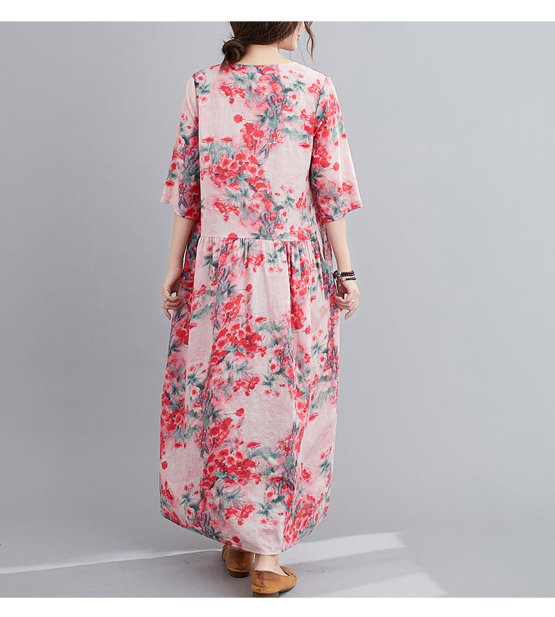Ethinc Line Summer Half Sleeves Women Long Dresses