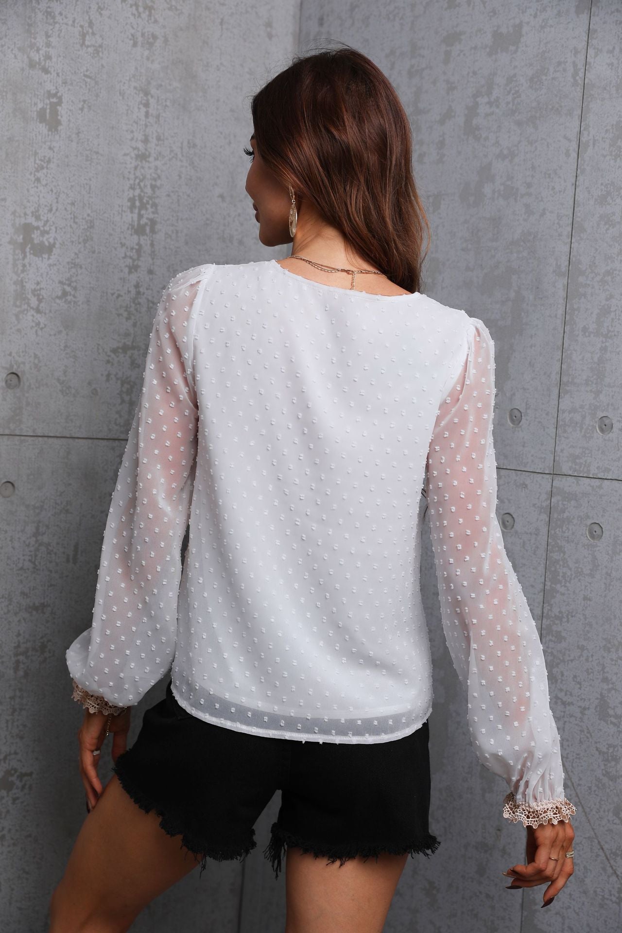 Chiffon Women Long Sleeves Lace Blouses