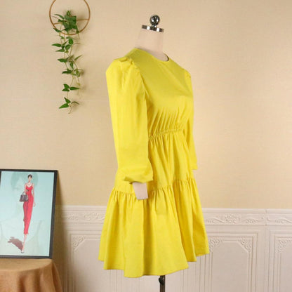 Yellow Women Ruffled Plus Sizes Short Dresses-STYLEGOING