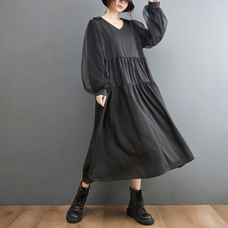 Plus Sizes Tulle Long Sleeves Black Fall Dresses