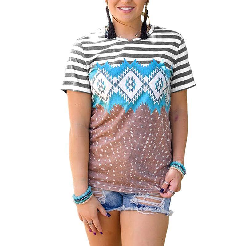 Women Summer Bohemian Short T-Shirts-STYLEGOING