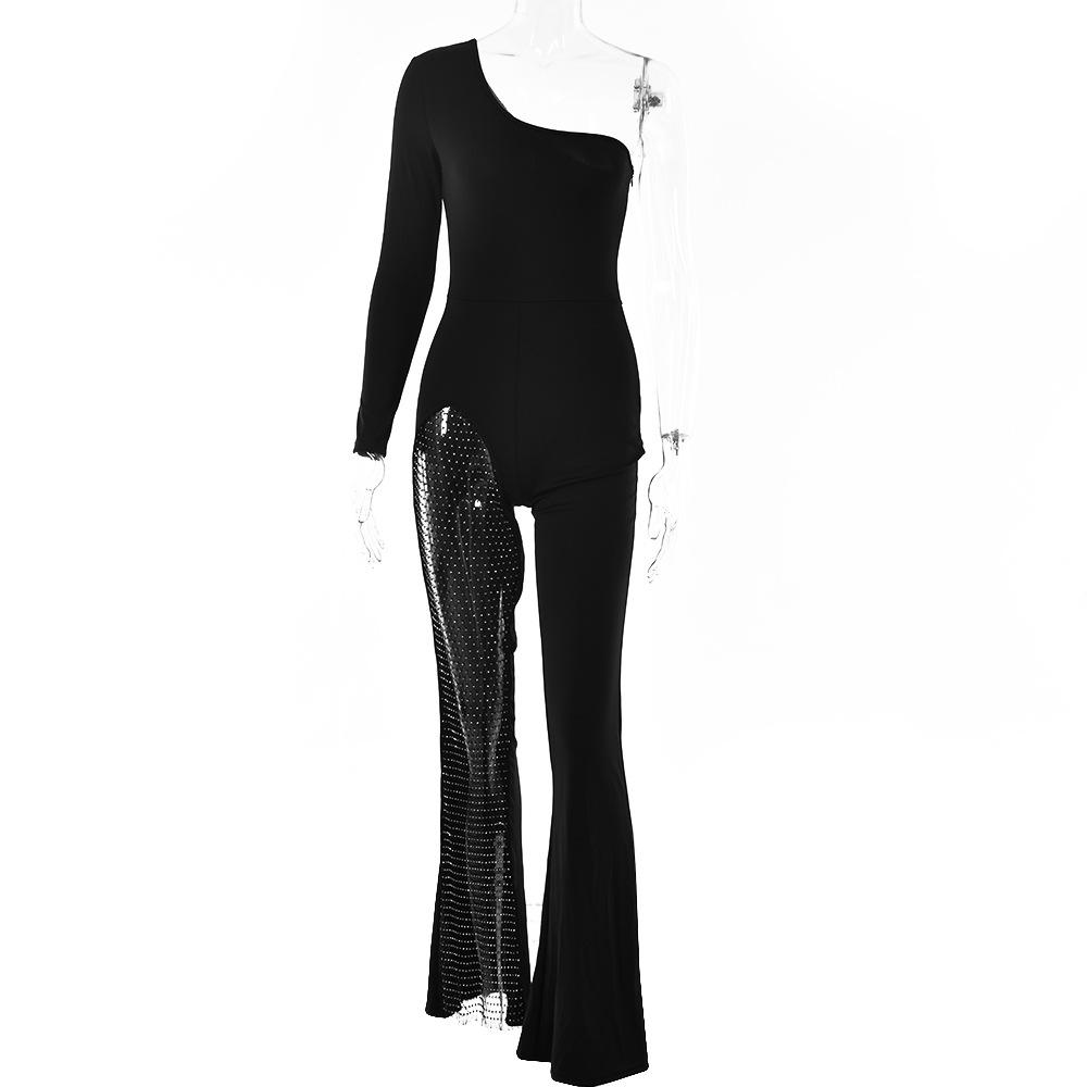 Sexy One Shoulder Tulle Diamond Jumpsuits for Women--Free Shipping at meselling99