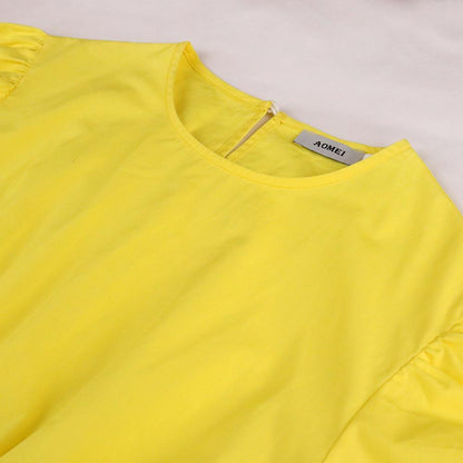 Yellow Women Ruffled Plus Sizes Short Dresses-STYLEGOING