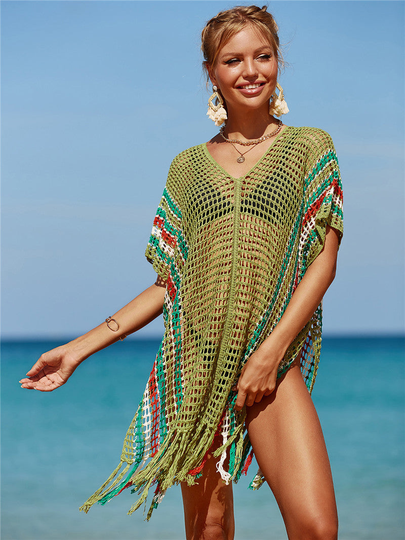 Colorful Knitting Crochet Tassels Swimwear Cover Ups for Women