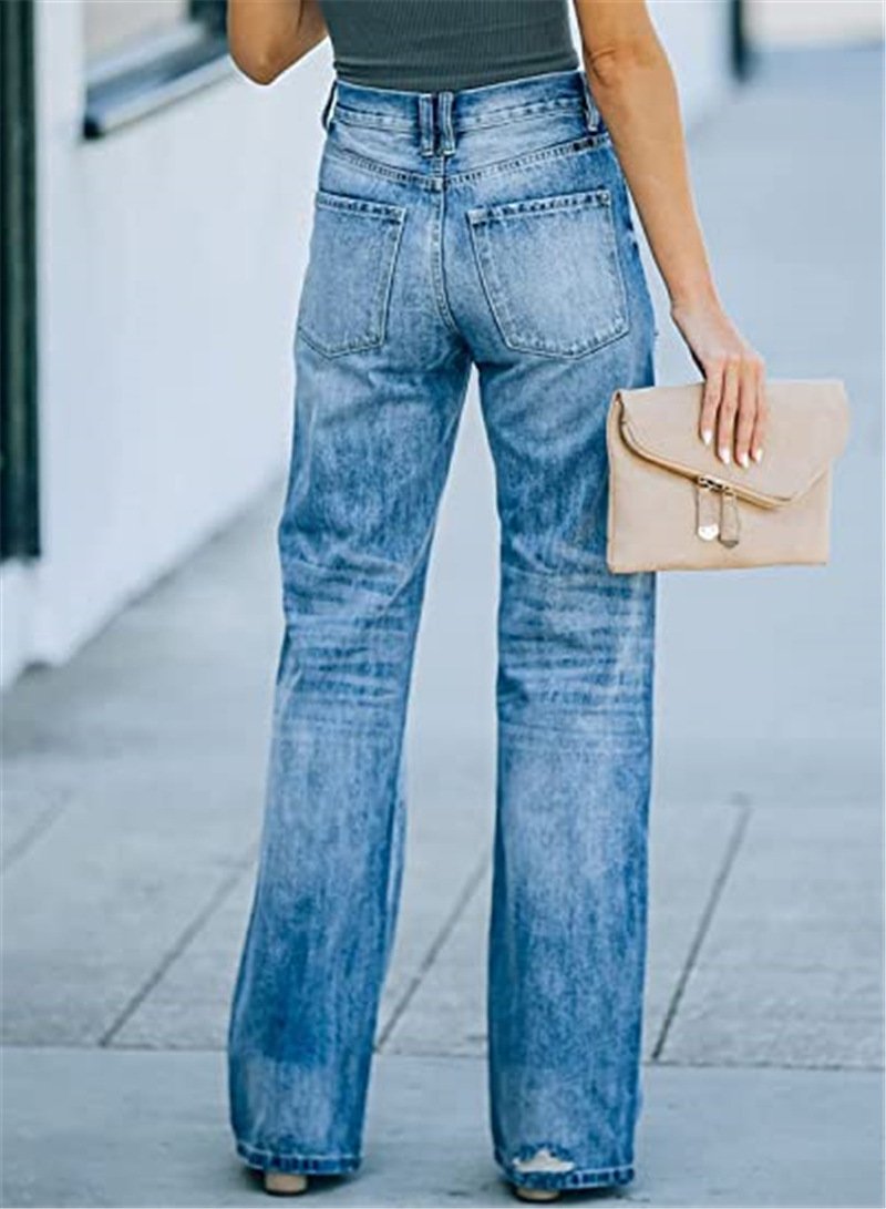 Women High Waist Broken Leisure Demin Pants-STYLEGOING