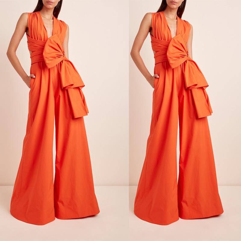 Sexy Halter Bowknot Loose Women Jumpsuits-STYLEGOING