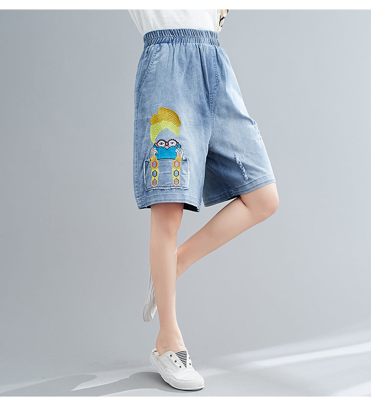 Summer Embroidery Plus Sizes Women Dnim Shorts