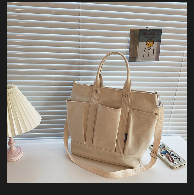 Women Large Storage Multi Pockets Canvas Mom Tote Handag