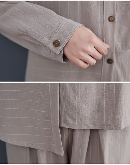 Vintage Striped Linen Plus Sizes Two Pieces Suits