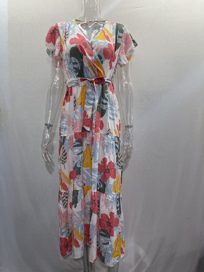 Casual Summer Floral Print Short Sleeves Women Dresses