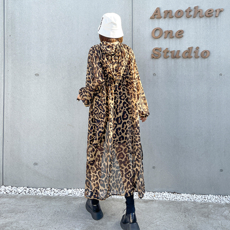 Summer Chiffon Leopard Women Long Sun-proof Tops