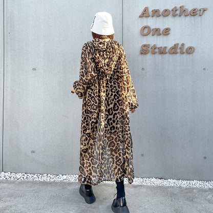 Summer Chiffon Leopard Women Long Sun-proof Tops