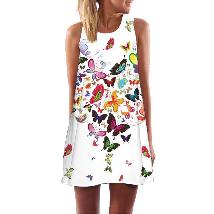 Summer 3D Floral Print Sleeveless Mini Short Dresses-STYLEGOING