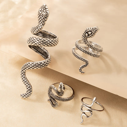 Vintage Cool Snake Shape Rings for Women 4pcs/set