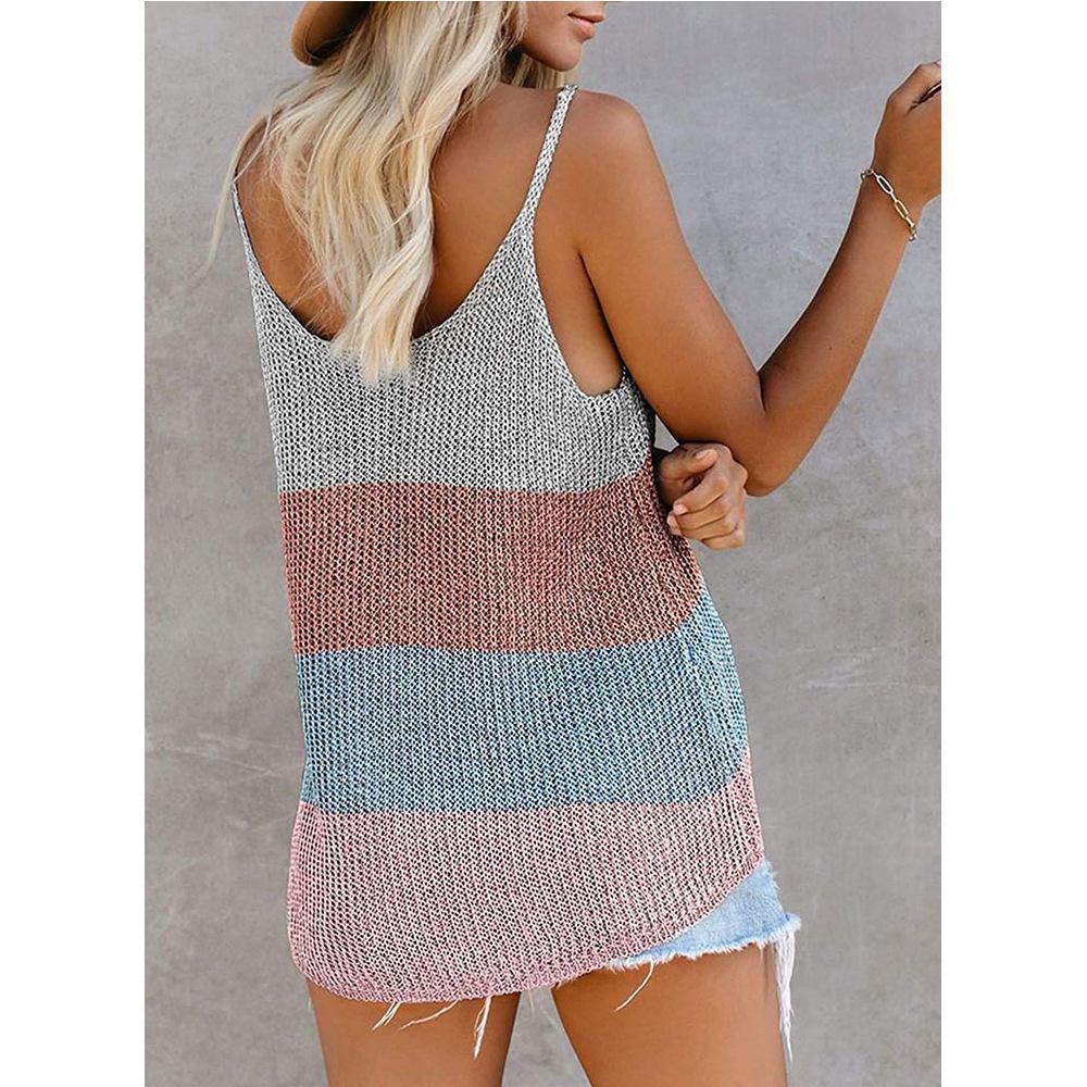Women Summer Knitting Loose Striped Crop Tops-STYLEGOING