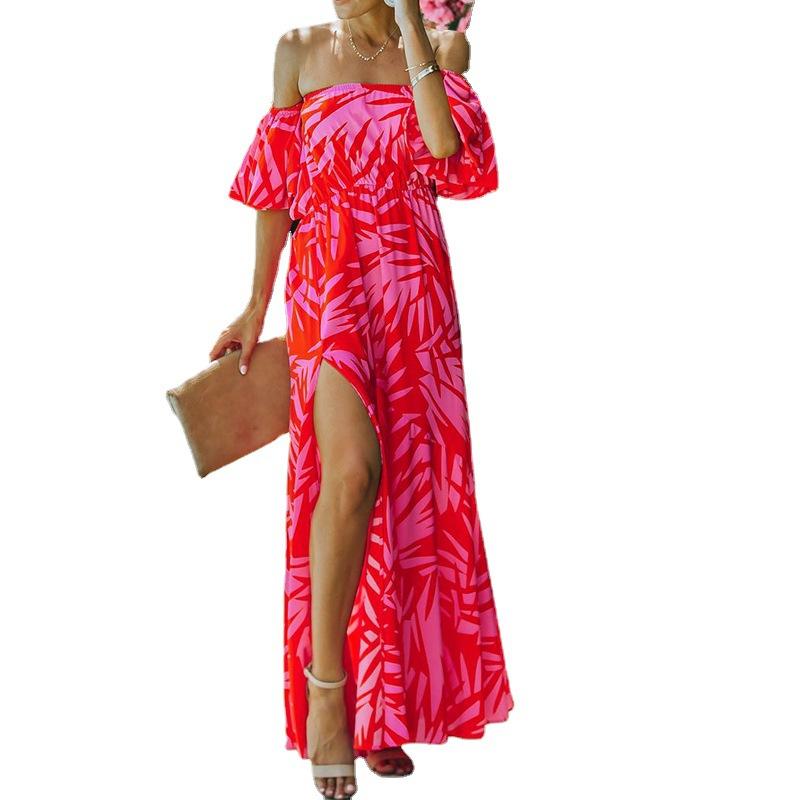 Red Summer One Shoulder Holiday Dresses-STYLEGOING