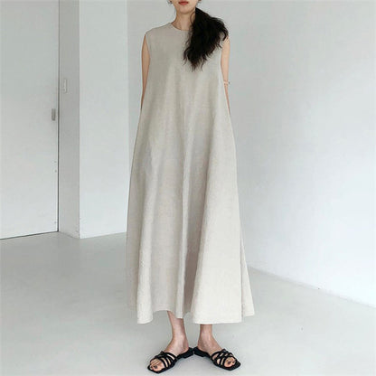 Vintage Cozy Sleeveless Vest Long Dresses with Pockets