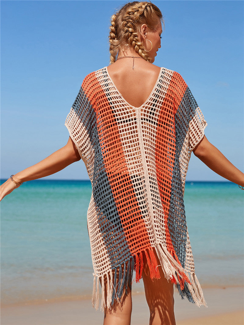 Colorful Knitting Crochet Tassels Swimwear Cover Ups for Women