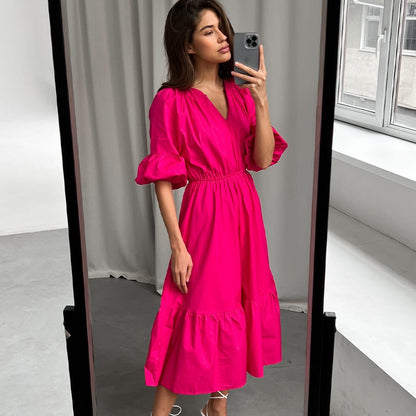Women High Waist A Line Midi Dresses