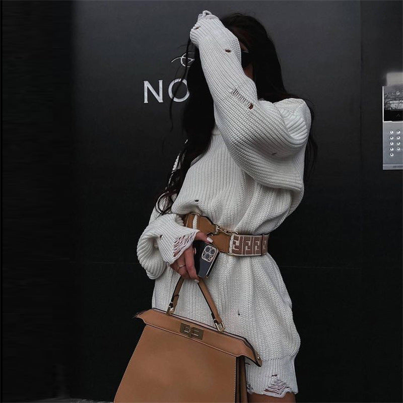 Women Plus Sizes Knitting Long Sweaters