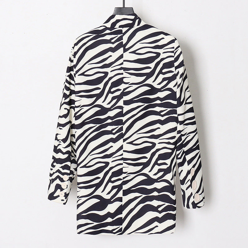 Women Zebra Print Office Lady Blazer Coats