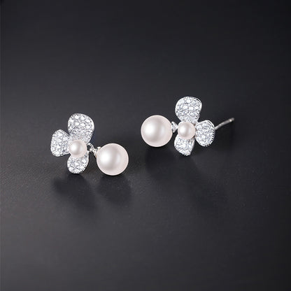 Desined Pearl Sterling Silver Earrings Studs for Women