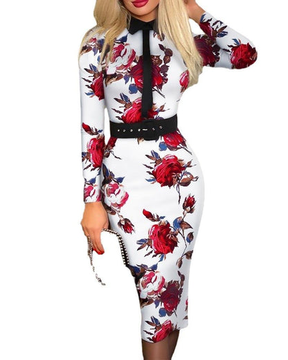 Sexy Long Sleeves Midi Length Dresses with Belt