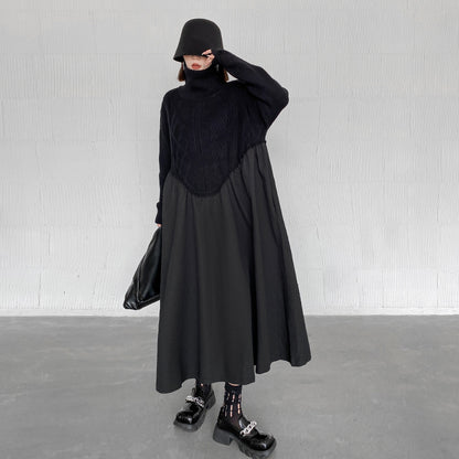 Vintage Turtleneck Pullover Long Black Dresses