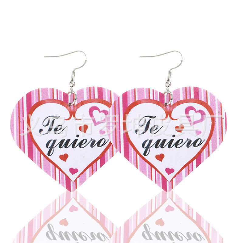 3pcs/Set Pu Leather Sweetheart Design Pink Earrings for Women