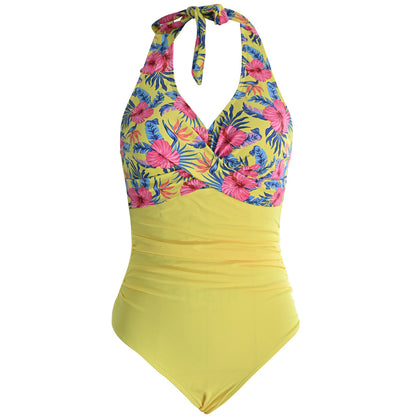 Sexy Halter Floral Print One Piece Swimwear