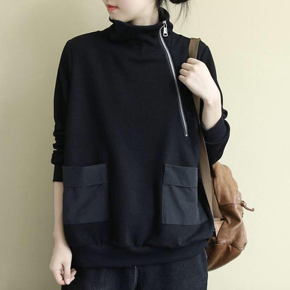 Black Plus Sizes Warm Long Sleeves Casual Hoodies-STYLEGOING