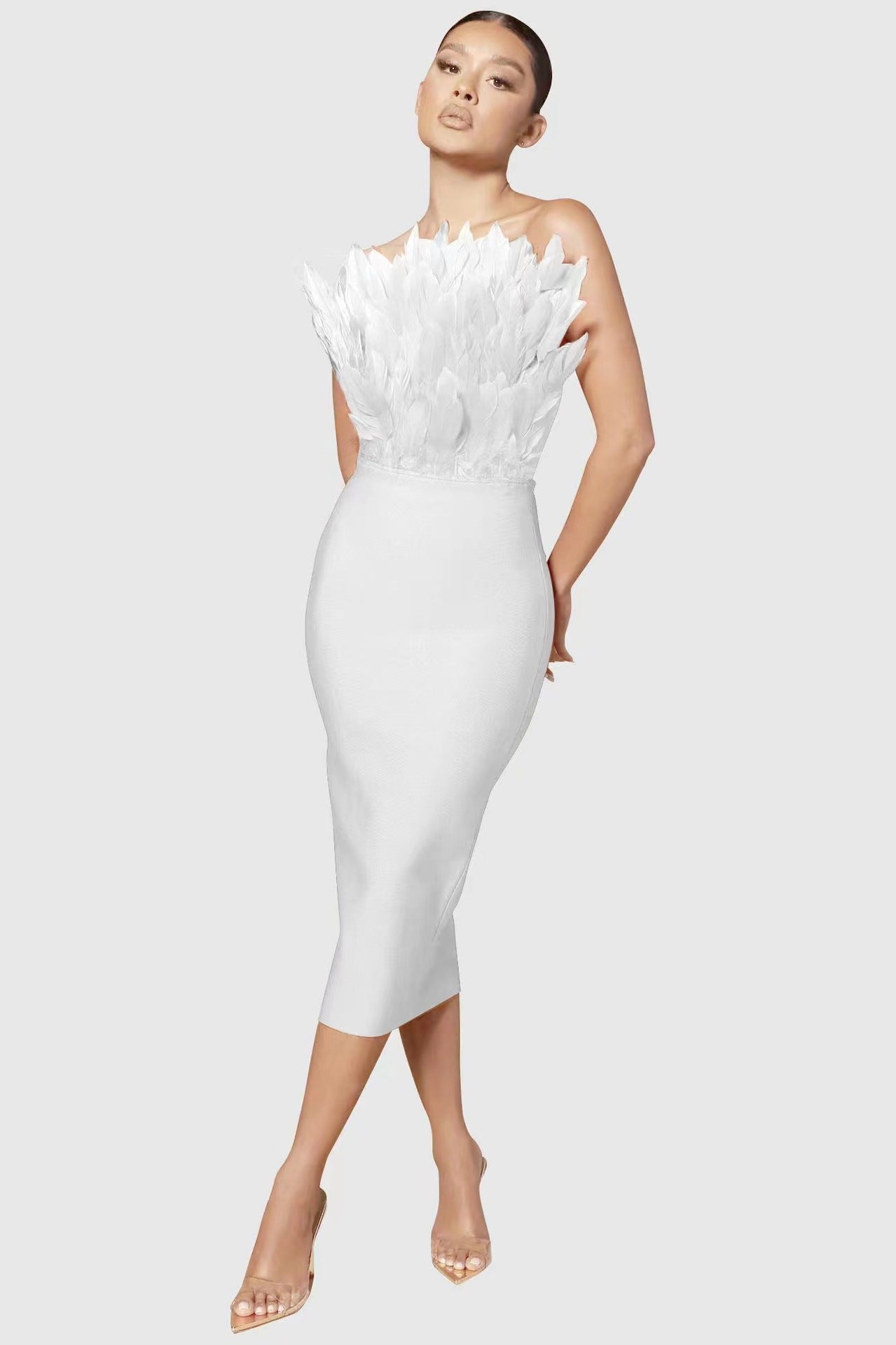 Sexy Designed Feather Sheath Evening Party Dresses
