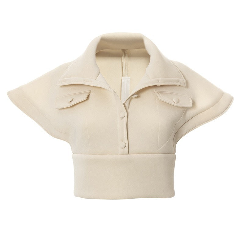 Designed Stand Collar Short Women Top Coat