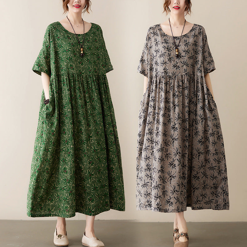 Vintage Leaf Print Plus Sizes Women Dresses