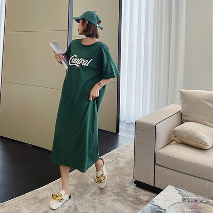 Summer Green Backless Short Sleeves Long T Shirts Dresses