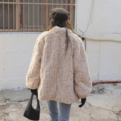 Winter Ivory Sherpa Stand Collar Overcoats for Women