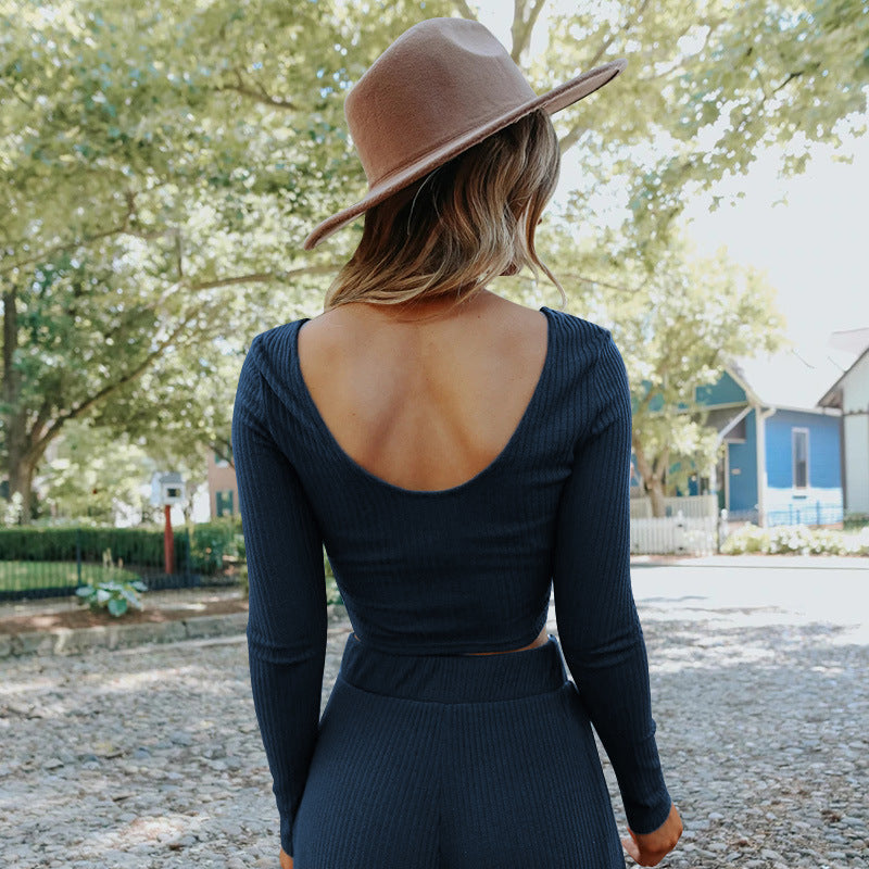 Casual Knitting Women Short Tops and Pants