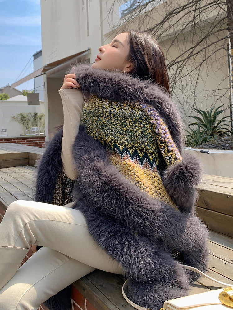 Luxury Designed Knitting Winter Warm Artificial Fox Fur Capes