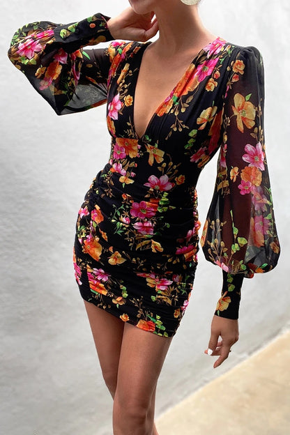 Sexy Floral Print Women Mini Dresses
