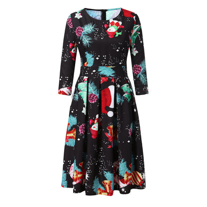 Merry Christmas Round Neck 3/4 Length Short Dresses
