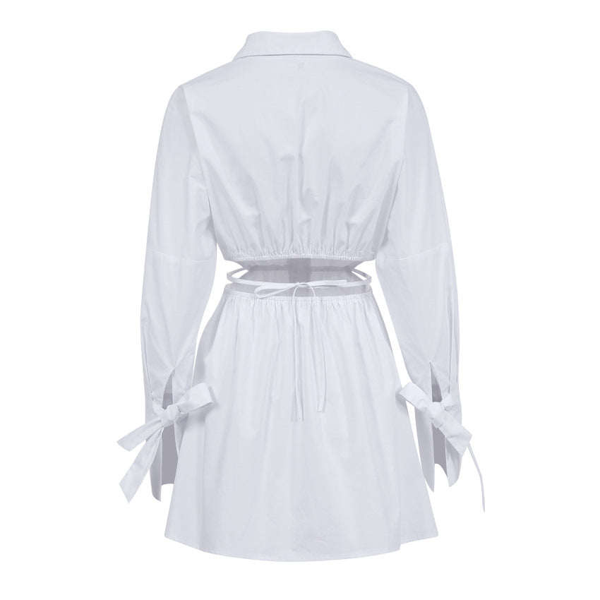 Sexy Waist Baring Long Sleeves Women Short Shirts Dresses