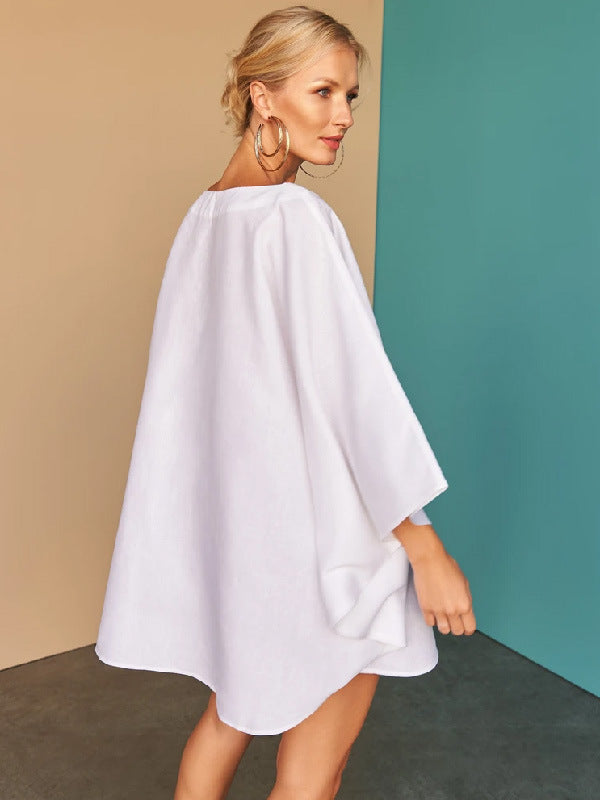 White A Line Mini Bat Dresses
