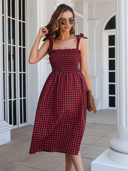 Summer Plaid Sleeveless Daily Dresses