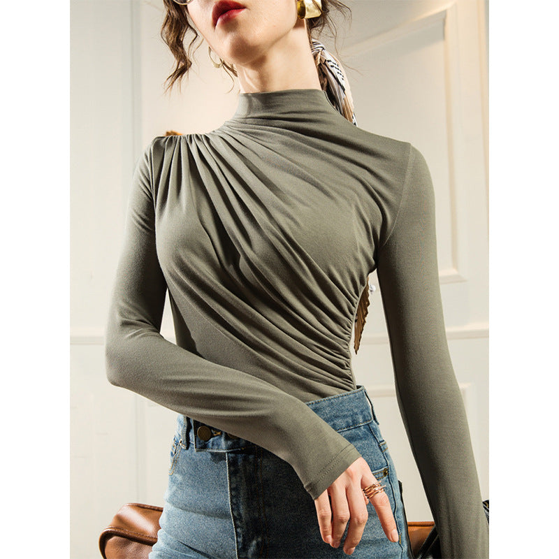 Elegant Designed High Neck Women Long Sleeves Shirts