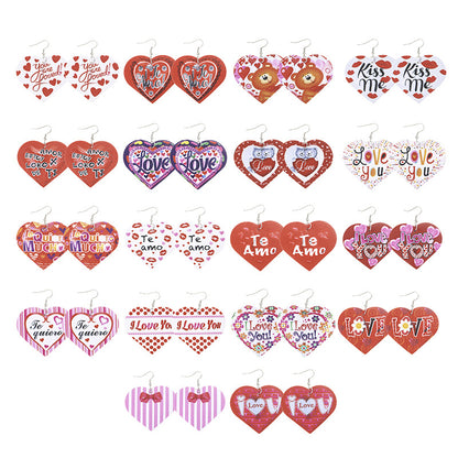 3pcs/Set Pu Leather Sweetheart Design Pink Earrings for Women