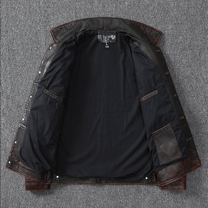 Vintage Cowhide Leather Overcoats Jackets for Men