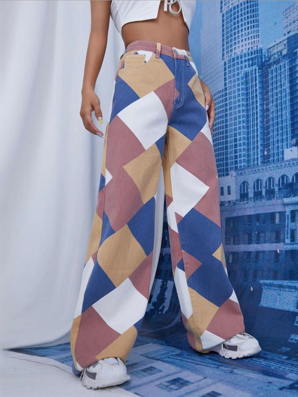 Casual High Waist Women Denim Wide Leg Pants