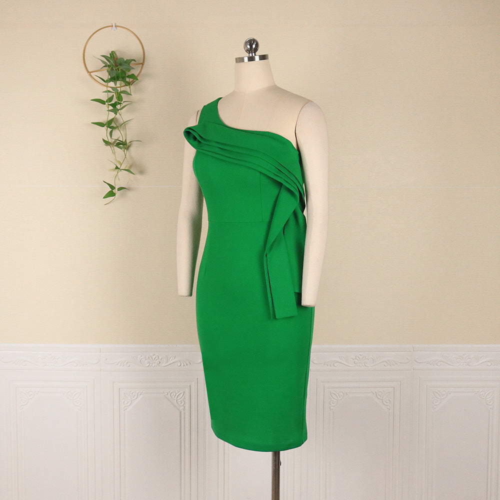 Sexy One Shoulder High Waist Office Lady Sheath Dresses