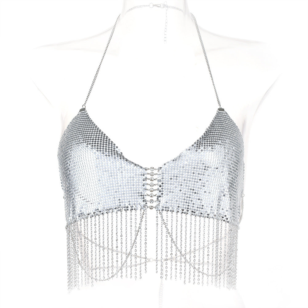Sexy Halter Metal Diamond Crop Tops for Party