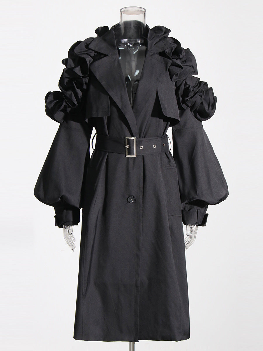 Designed Ruffled Long Sleeves Women Wind Break Coats